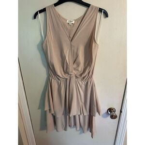 Umgee Sleeveless Dress Tiered Ruffle Hem V-Neck Casual Beige Woman's Size Medium